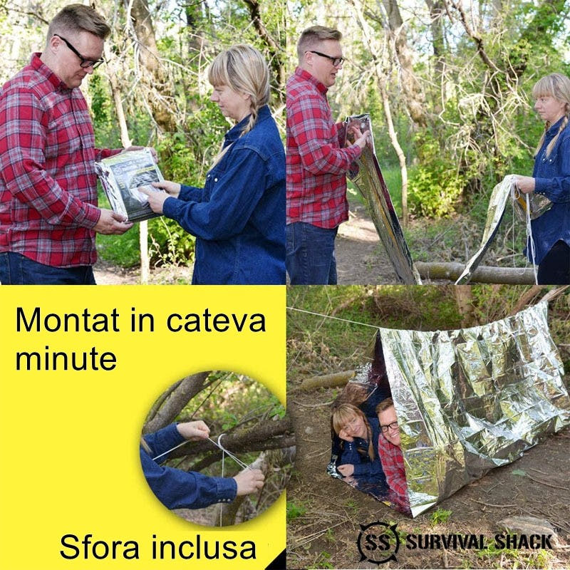 Kit Supravietuire, Cort Rapid, Bratara cu Busola, Trusa Prim-Ajutor, Lanterna
