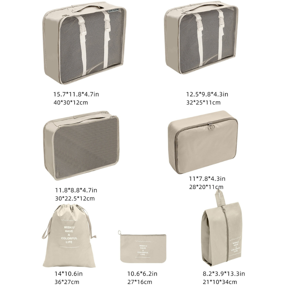 Set of 7 Luggage Organizers, Shoe Bag, Makeup Bag, for Travel, Waterproof