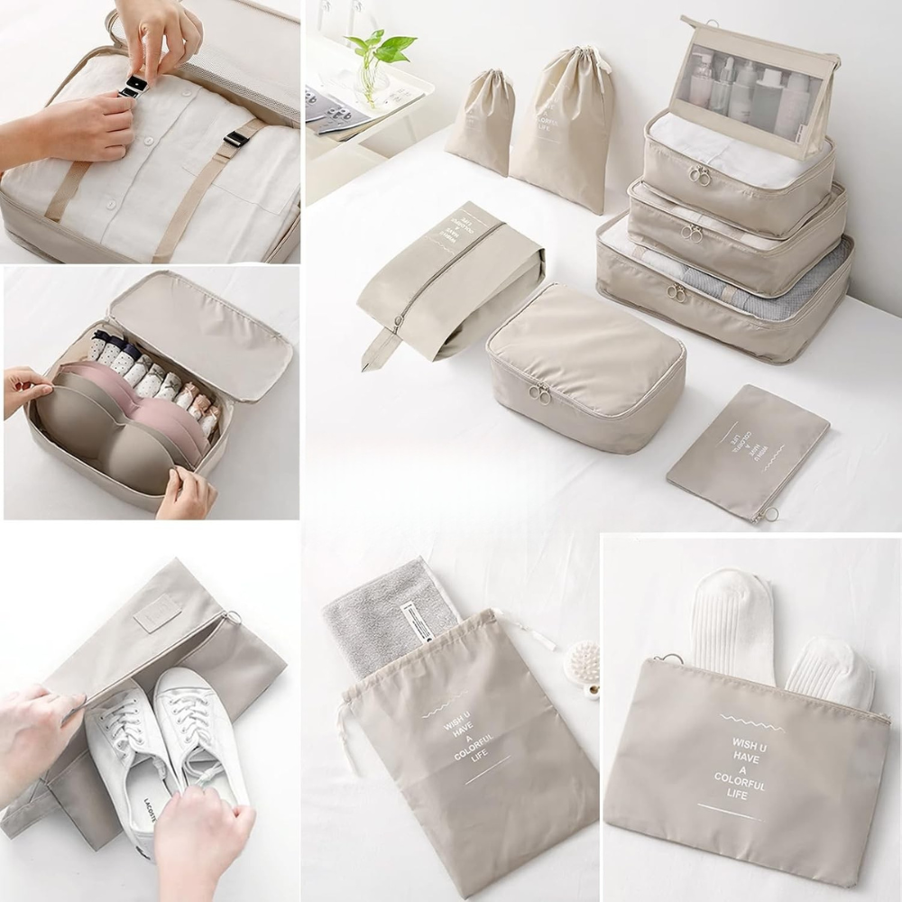 Set of 7 Luggage Organizers, Shoe Bag, Makeup Bag, for Travel, Waterproof