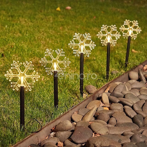 Set 5 Lampi LED, Model Fulg de Nea, Fixare in Pamant, Tip Tarus, cu Baterii, 35.5cm, Lumina Alb Cald