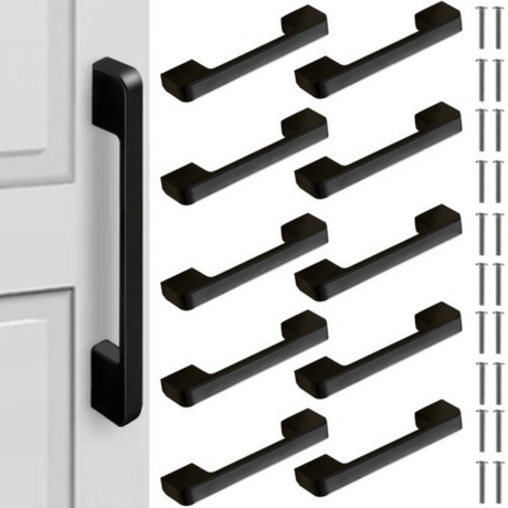 Set of 10 Furniture Handles, Versatile Application, Screws Included, Aluminum, 10.4x2.2x1.2cm, Matte Black