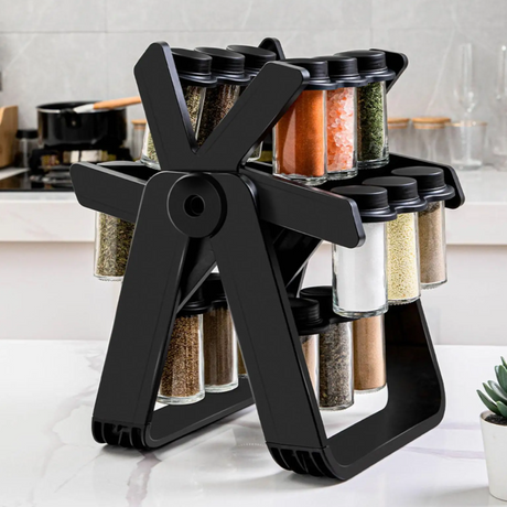 Rotating Spice Rack, 18 100ml Bottles, Easy to Assemble, Black