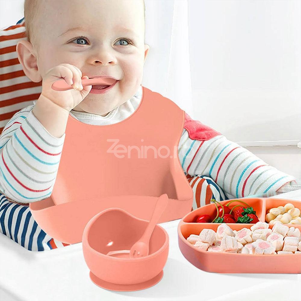 5-Piece Baby Feeding Set, Food Diversification, Bib, Cutlery, Plate, Bowl, Non-Toxic Silicone