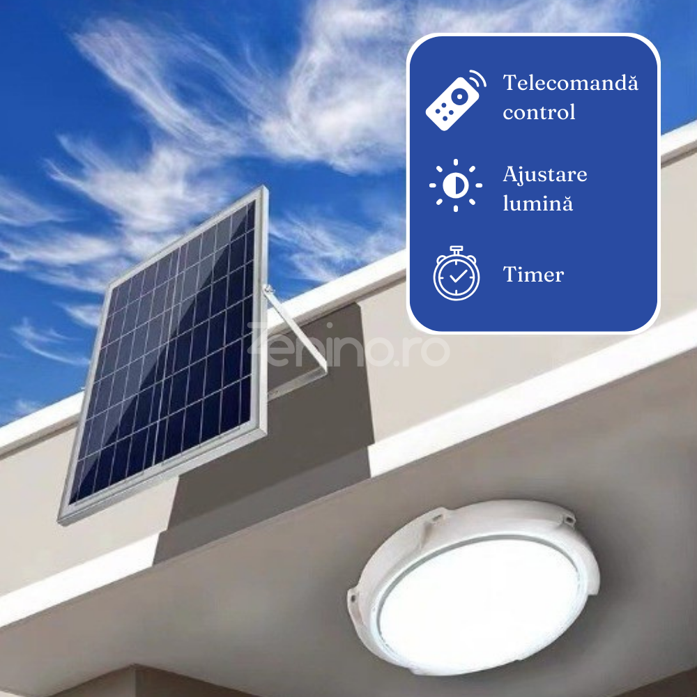 LED Ceiling Light, with Solar Panel, Power 30W-500W, Remote Control, Motion Sensor, PVC, Cold White Light