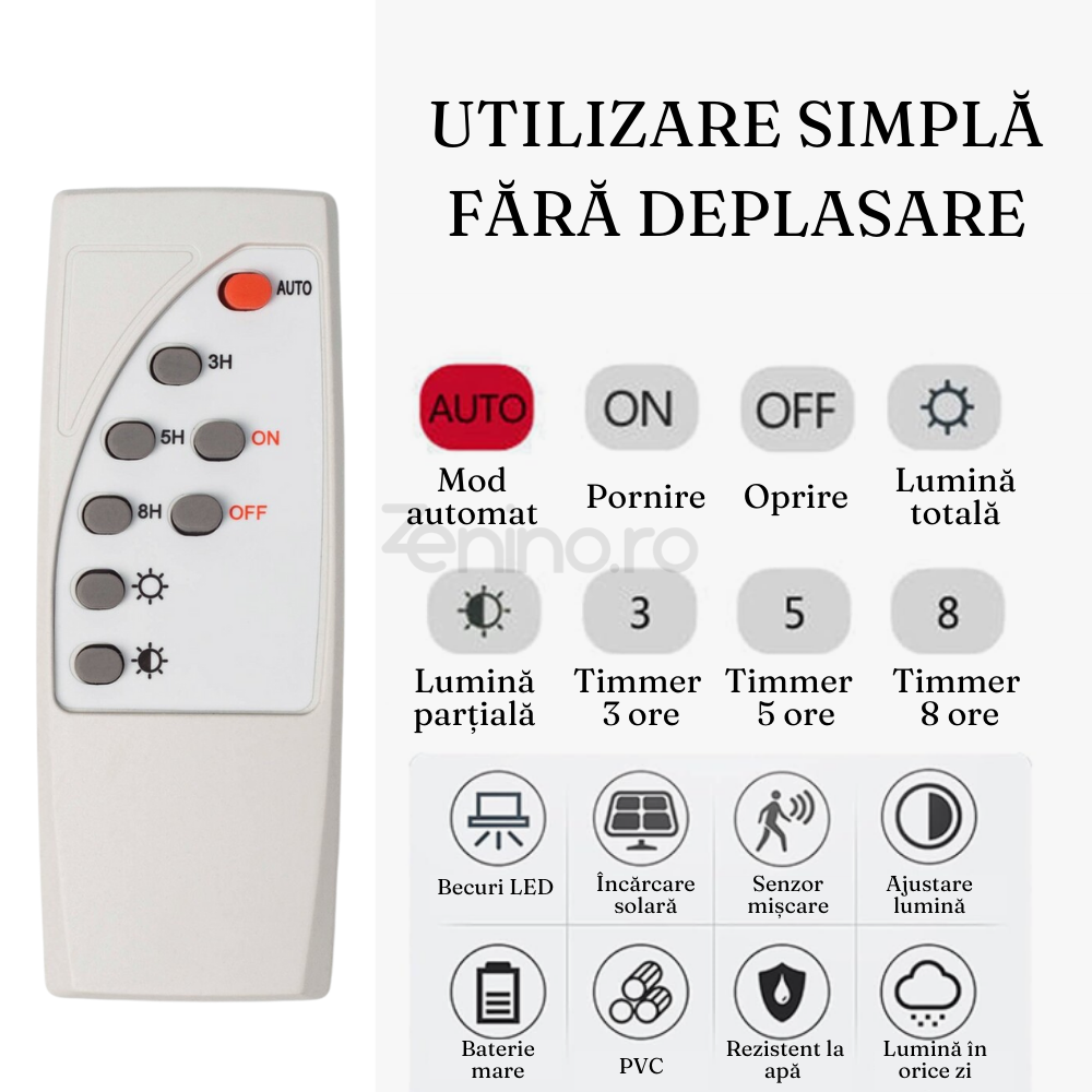 LED Ceiling Light, with Solar Panel, Power 30W-500W, Remote Control, Motion Sensor, PVC, Cold White Light