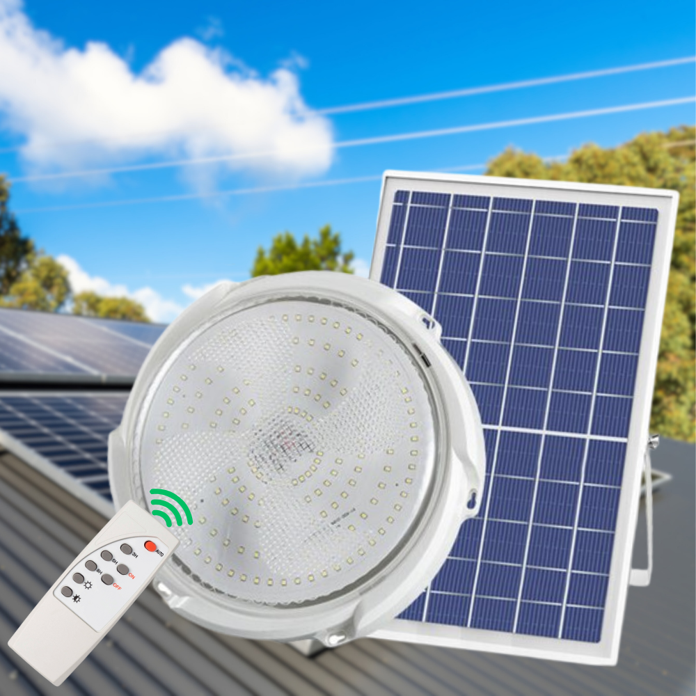 LED Ceiling Light, with Solar Panel, Power 30W-500W, Remote Control, Motion Sensor, PVC, Cold White Light