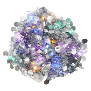 Christmas Tinsel, with LED Lights, Circle Pattern, 2m x 5cm, Blue, Silver, Gold