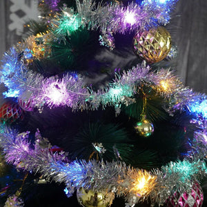 Christmas Tinsel, with LED Lights, Various Models 2m x 5cm, Silver