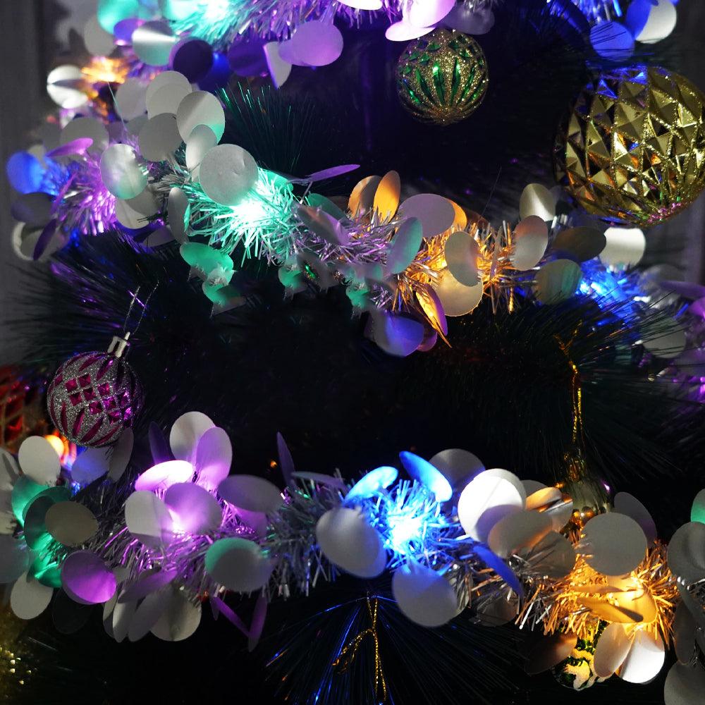 Christmas Tinsel, with LED Lights, Circle Pattern, 2m x 5cm, Blue, Silver, Gold