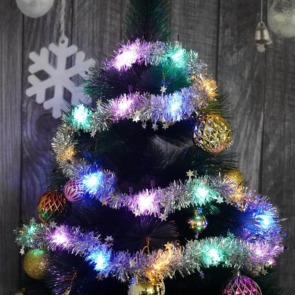 Christmas Tinsel, with LED Lights, Various Models 2m x 5cm, Silver