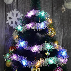 Christmas Tinsel, with LED Lights, Various Models 2m x 5cm, Silver