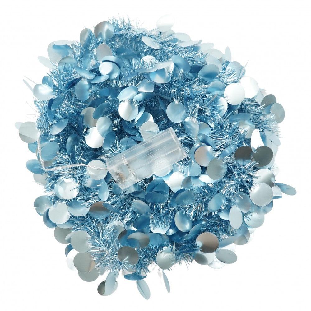Christmas Tinsel, with LED Lights, Circle Pattern, 2m x 5cm, Blue, Silver, Gold
