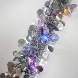 Christmas Tinsel, with LED Lights, Circle Pattern, 2m x 5cm, Blue, Silver, Gold