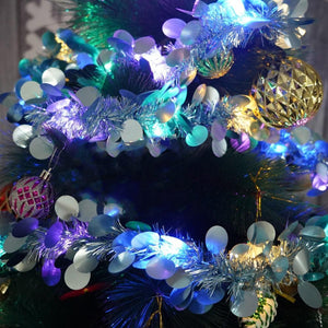 Christmas Tinsel, with LED Lights, Circle Pattern, 2m x 5cm, Blue, Silver, Gold