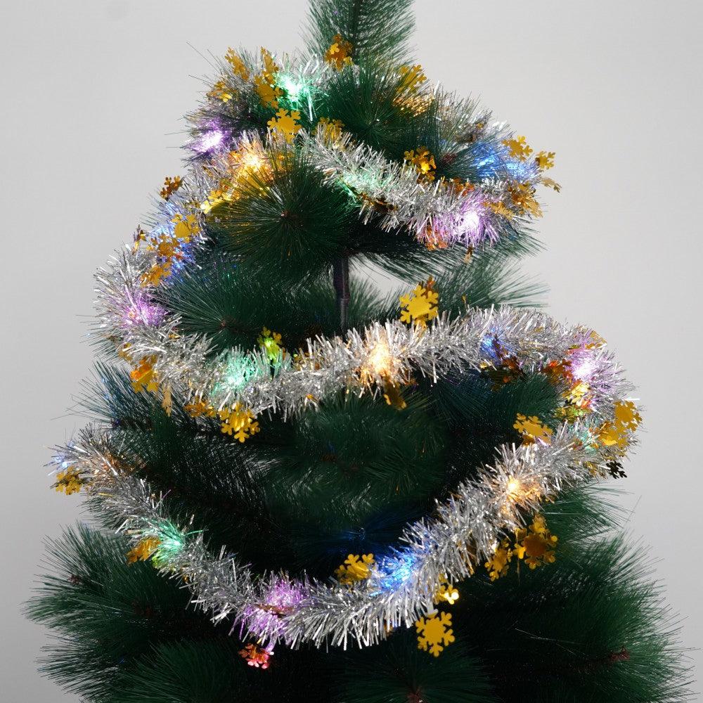 Christmas Tinsel, with LED Lights, Various Models 2m x 5cm, Silver