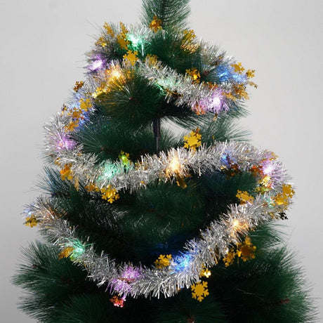 Christmas Tinsel, with LED Lights, Various Models 2m x 5cm, Silver