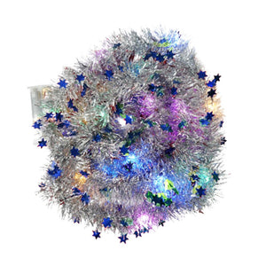 Christmas Tinsel, with LED Lights, Various Models 2m x 5cm, Silver