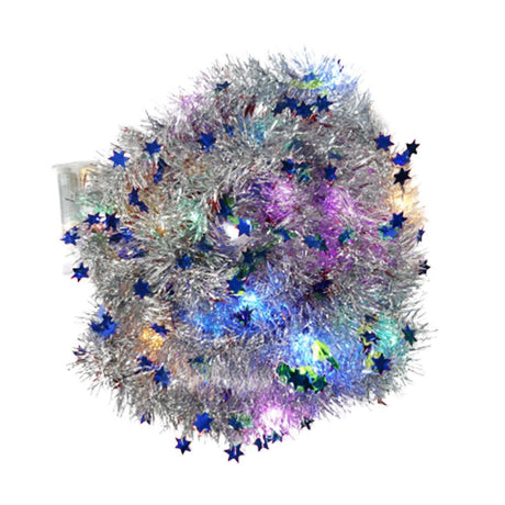 Christmas Tinsel, with LED Lights, Various Models 2m x 5cm, Silver
