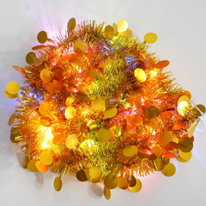 Christmas Tinsel, with LED Lights, Circle Pattern, 2m x 5cm, Blue, Silver, Gold