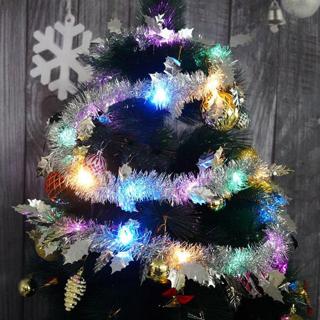 Christmas Tinsel, with LED Lights, Various Models 2m x 5cm, Silver
