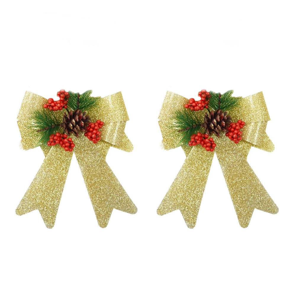 Set of 2 Christmas Bows, with Glitter, Tree Decorations, Special Pattern, 13x18cm