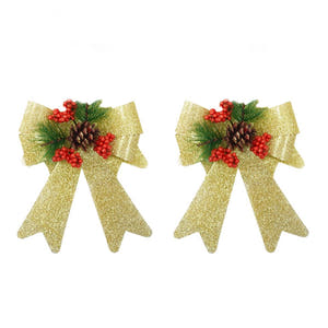 Set of 2 Christmas Bows, with Glitter, Tree Decorations, Special Pattern, 13x18cm