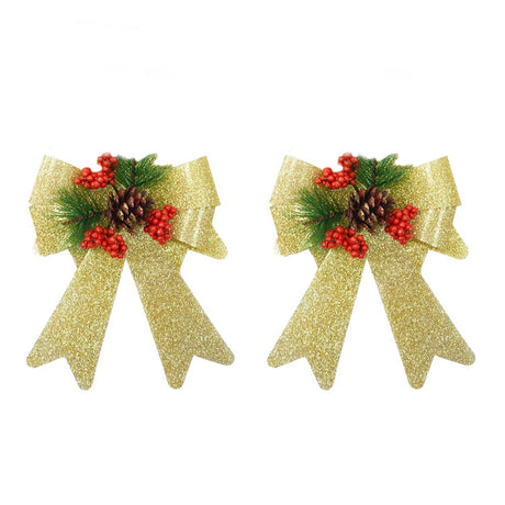 Set of 2 Christmas Bows, with Glitter, Tree Decorations, Special Pattern, 13x18cm