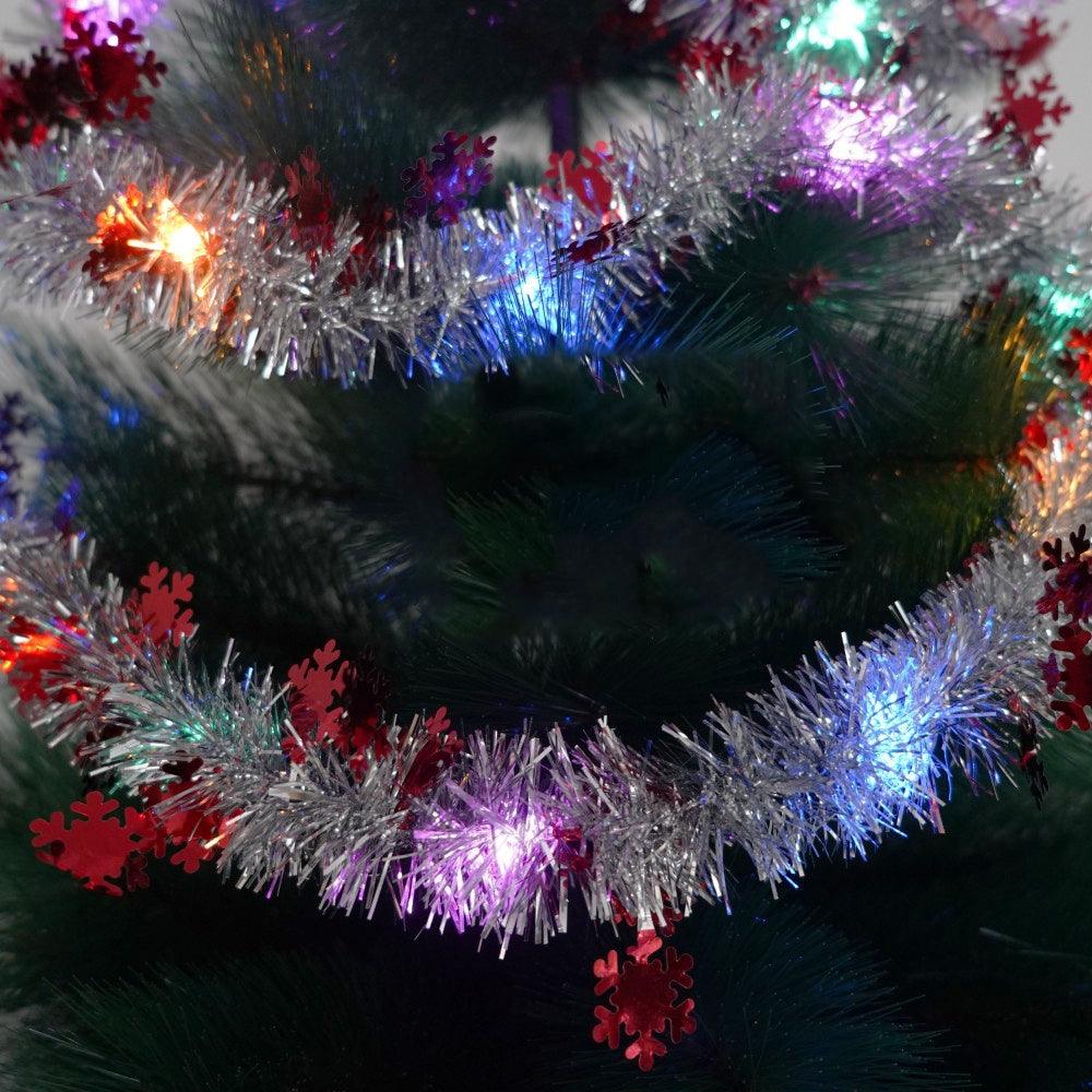 Christmas Tinsel, with LED Lights, Various Models 2m x 5cm, Silver