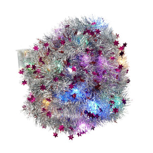Christmas Tinsel, with LED Lights, Various Models 2m x 5cm, Silver