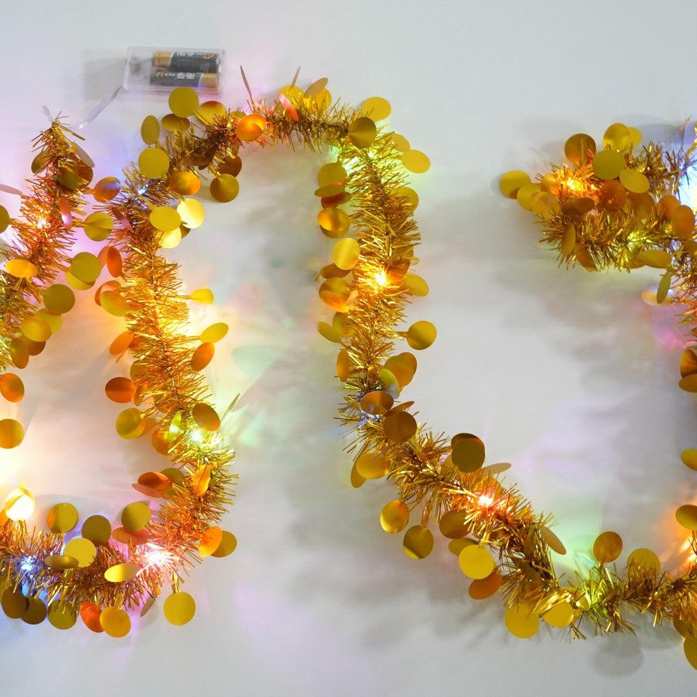 Christmas Tinsel, with LED Lights, Circle Pattern, 2m x 5cm, Blue, Silver, Gold