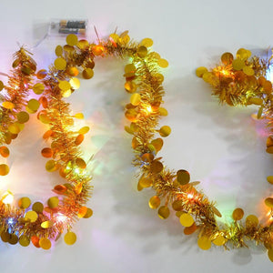 Christmas Tinsel, with LED Lights, Circle Pattern, 2m x 5cm, Blue, Silver, Gold