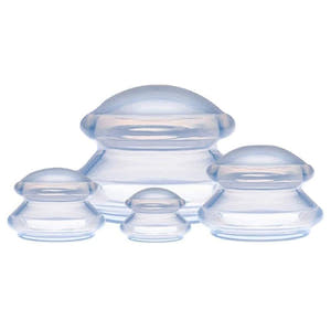 Set of 4 Massage Cupping Cups, Therapeutic, Anti-Cellulite, Relaxation, Soft Silicone, Transparent/Blue