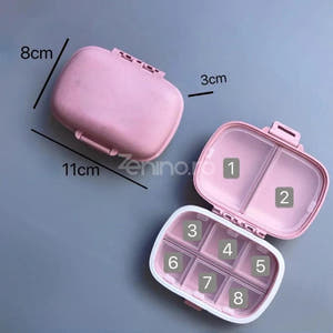 Medicine Organizer, 8 Compartments, Portable, Compact Size, 11x7cm, Plastic