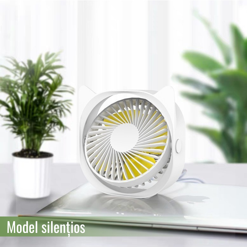 Mini Desk Fan, 3 Speeds, 360 Rotation, USB Charging