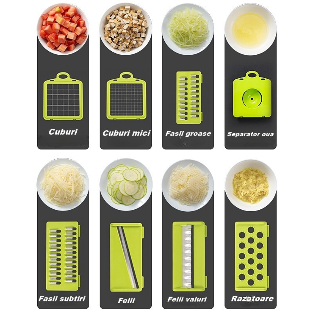 Multifunctional Slicer, 10 Pieces, for Fruits, Vegetables, Egg Separator, Storage Container