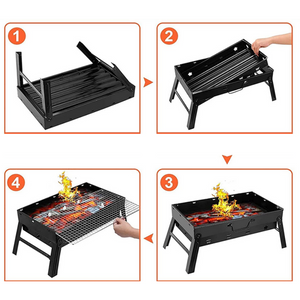 Portable Charcoal Grill, Chrome Tray, Foldable Model, Metal, Black 