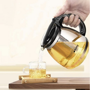 Kettle with Infuser, 2L, Heat-Resistant Glass, Grip Handle, Transparent