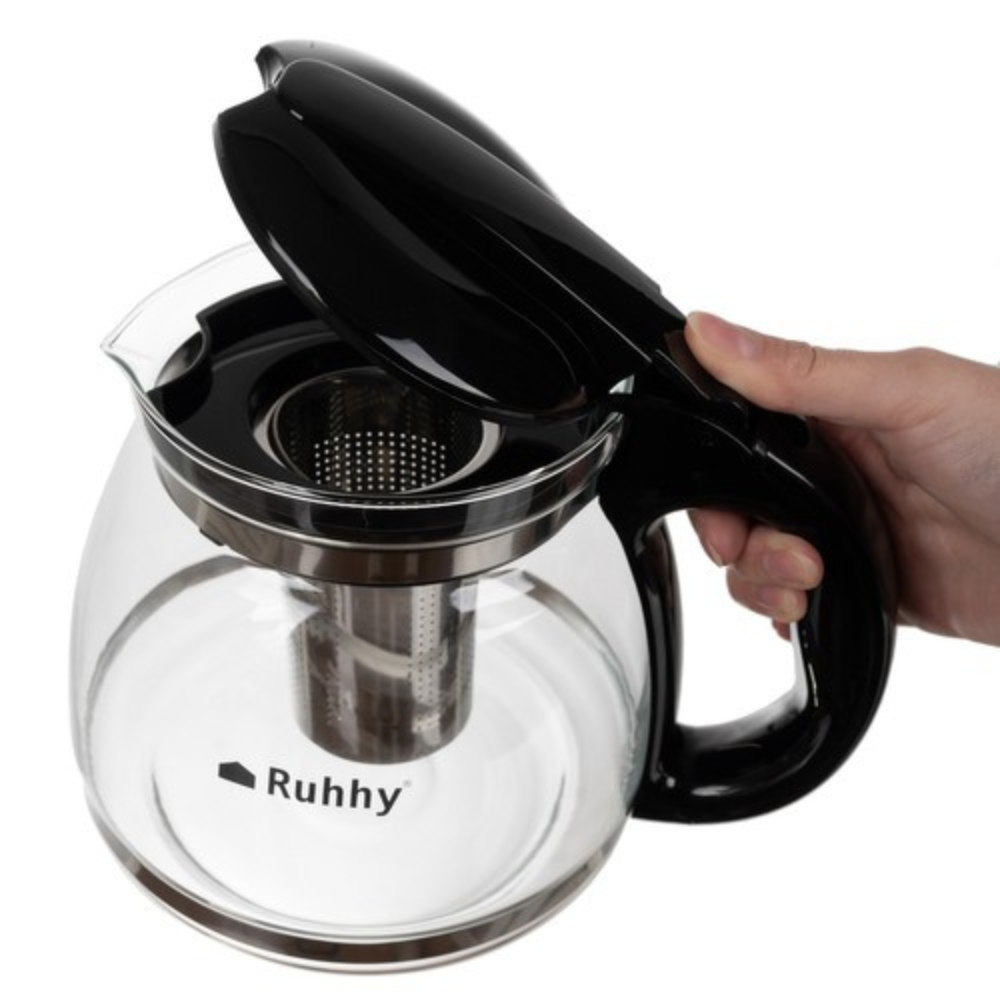 Kettle with Infuser, 2L, Heat-Resistant Glass, Grip Handle, Transparent