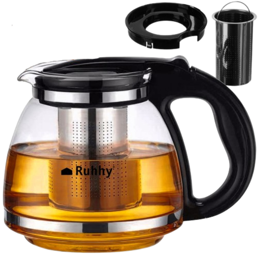 Kettle with Infuser, 2L, Heat-Resistant Glass, Grip Handle, Transparent