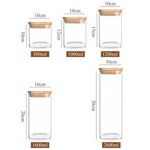 Set of 5 Food Storage Containers, Glass, Leakproof Lids Made of Bamboo/Acacia Wood
