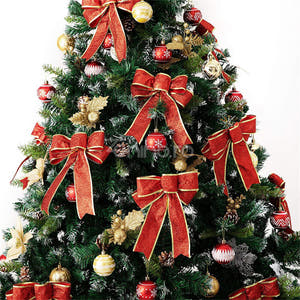 Set of 2 Christmas Bows, with Glitter, Tree Decorations, Special Pattern, 13x18cm