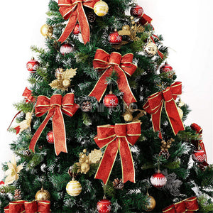 Set of 2 Christmas Bows, with Glitter, Tree Decorations, Special Pattern, 13x18cm