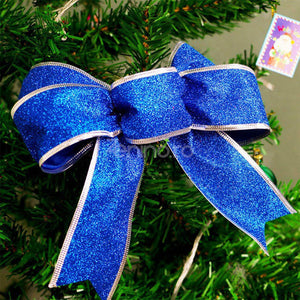 Set of 2 Christmas Bows, with Glitter, Tree Decorations, Special Pattern, 13x18cm