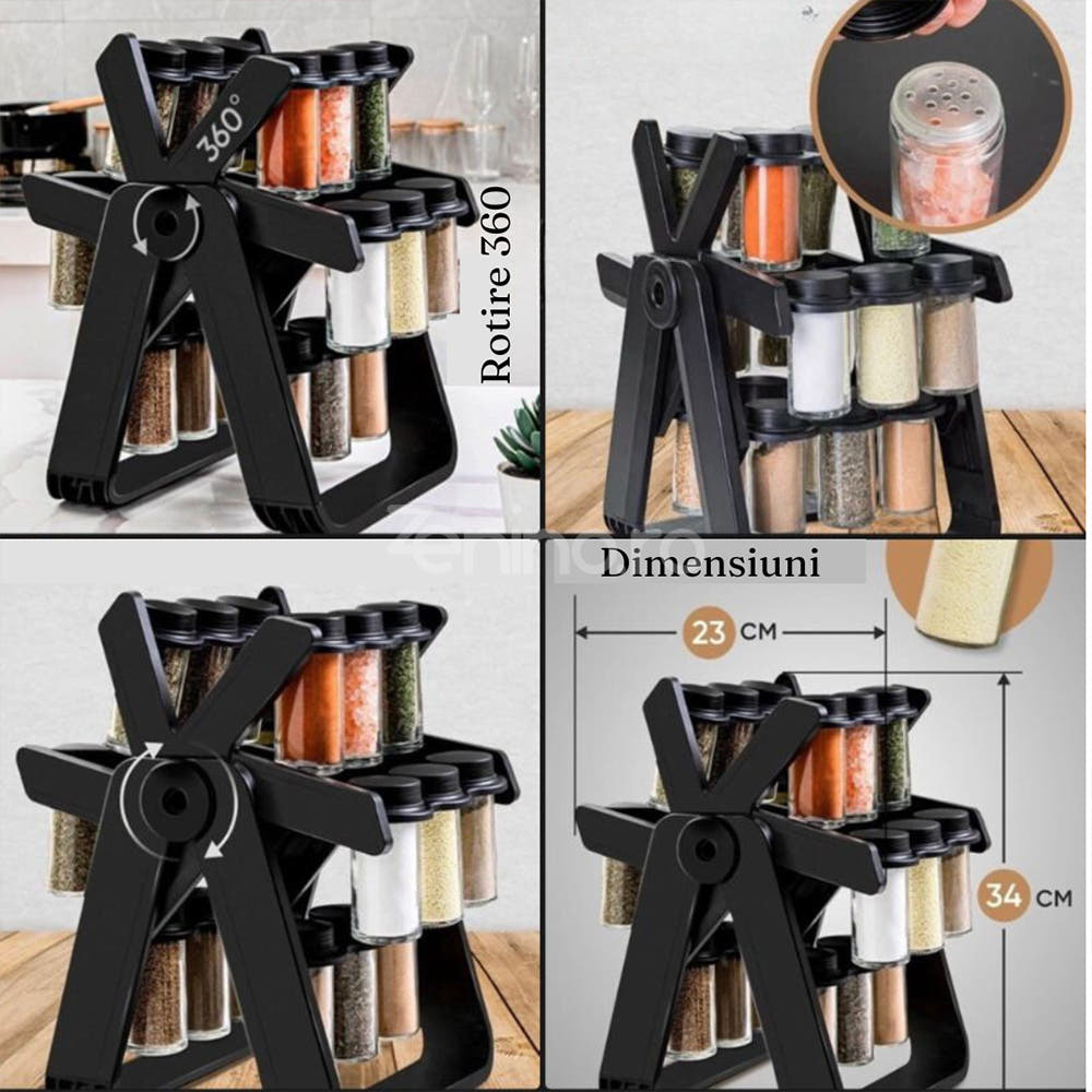 Rotating Spice Rack, 18 100ml Bottles, Easy to Assemble, Black