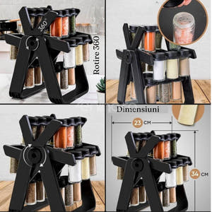 Rotating Spice Rack, 18 100ml Bottles, Easy to Assemble, Black