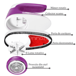 Lint Remover, 5W Power, Suitable for Clothes, Sofa, 6 Cutting Blades, USB Charging, Purple/Pink