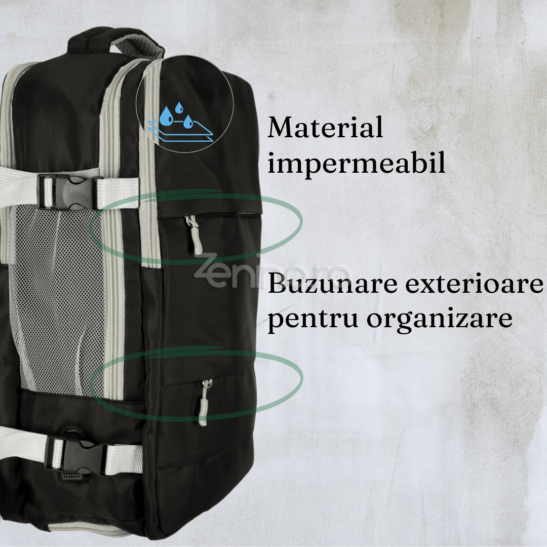 Travel Backpack, 3-4 Compartments, Waterproof Material, Additional Pockets, Expandable to 36 L, Polyester