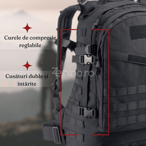 Military Tactical Backpack, 40L, Waterproof, 2 Compartments, Straps, PVC Coating, Roomy, 45x35x18cmBlack