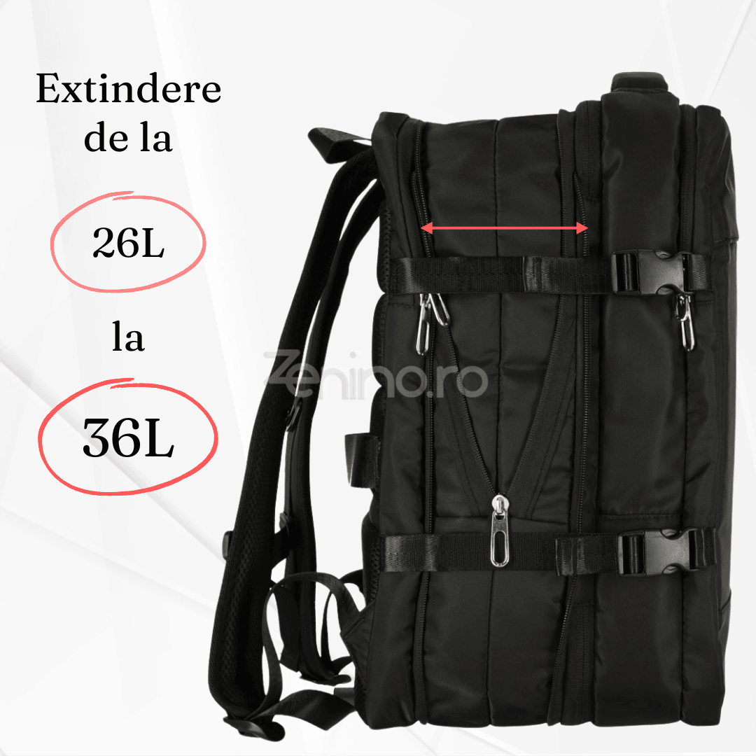 Travel Backpack, 3-4 Compartments, Waterproof Material, Additional Pockets, Expandable to 36 L, Polyester