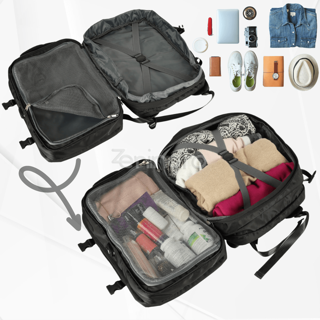 Travel Backpack, 3-4 Compartments, Waterproof Material, Additional Pockets, Expandable to 36 L, Polyester